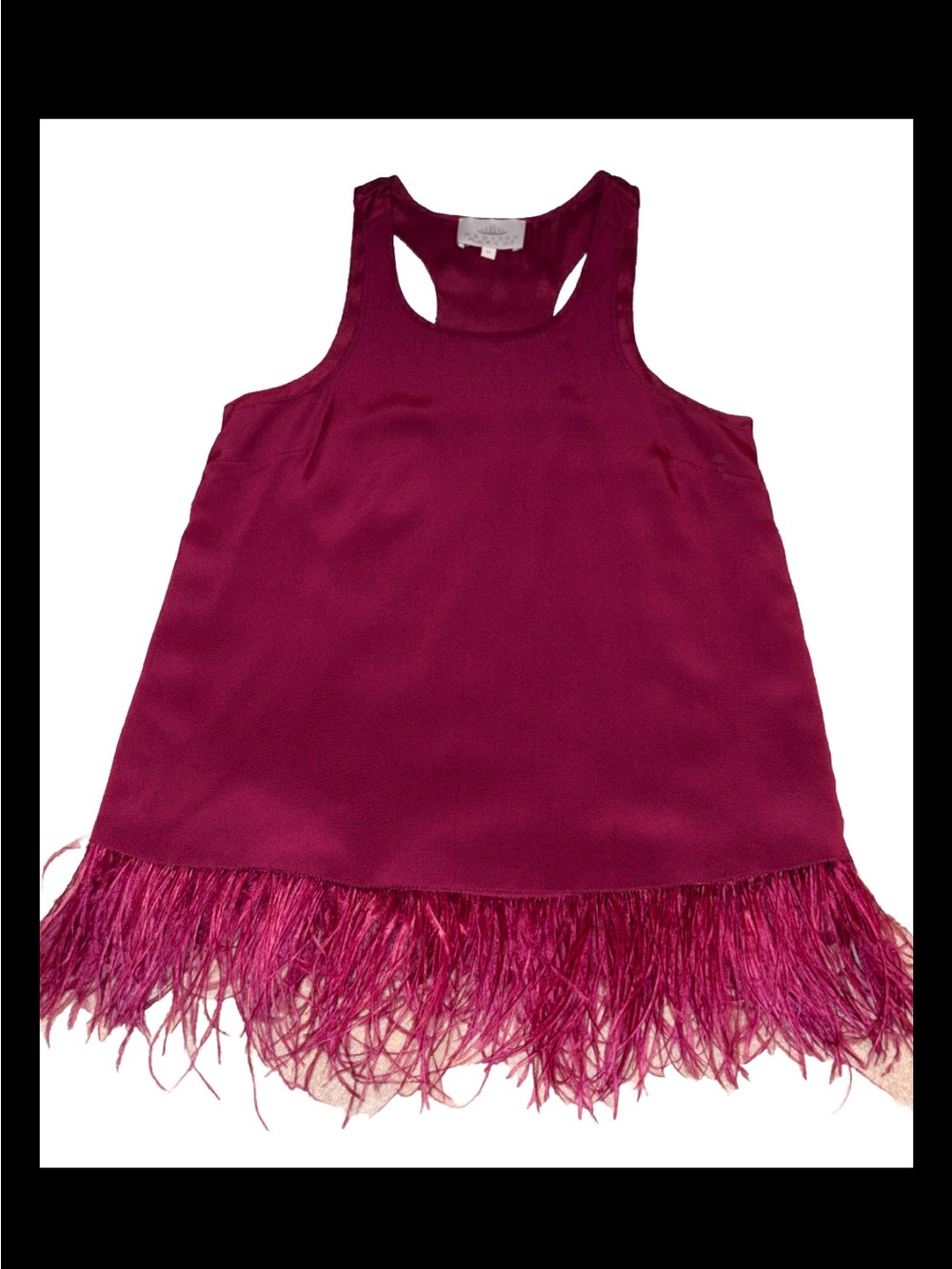 Madison Marcus Sleeveless Feather-Hem Tank Top in Berry Size XS